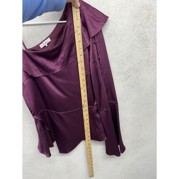 Parker Womens Medium Dark Plum Cold Shoulder Silk Peasant Blouse Top 100% Silk - Picture 9 of 10